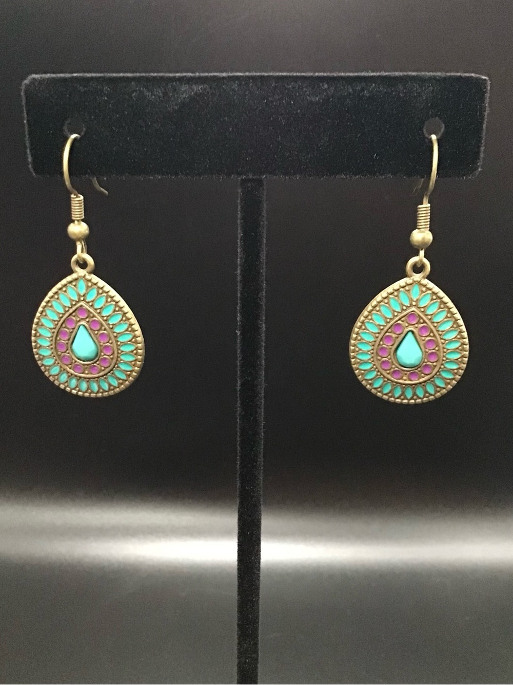 Purple and Turquoise Drop Earrings - Picture 1 of 2